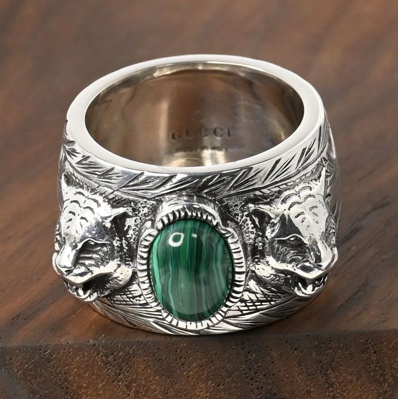 【新品仕上げ】美品 GUCCI ガーデン タイガーヘッド シルバー リング マカライト サイズ14
