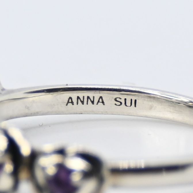 【研磨済】ANNA SUI ローズ パープルストーン リング シルバー 14号 925 美品 アナスイ 指輪