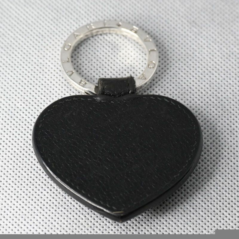 BVLGARI ブルガリブルガリ レザー×SV925 ハート キーホルダー キーリング チャーム