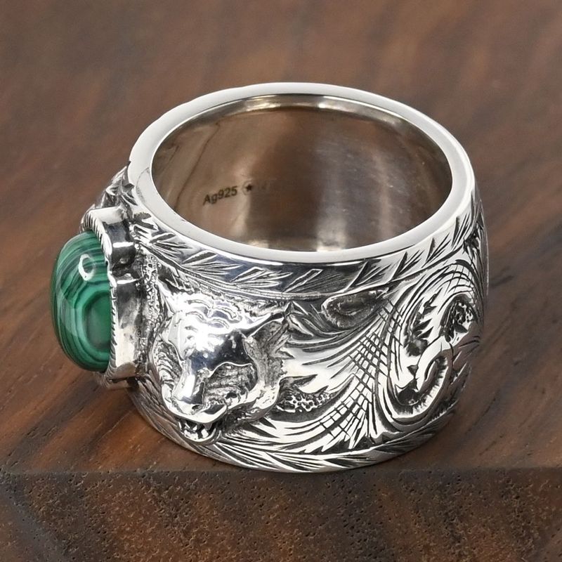 【新品仕上げ】美品 GUCCI ガーデン タイガーヘッド シルバー リング マカライト サイズ14