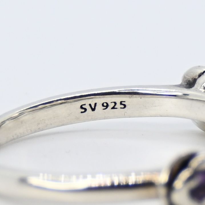 【研磨済】ANNA SUI ローズ パープルストーン リング シルバー 14号 925 美品 アナスイ 指輪