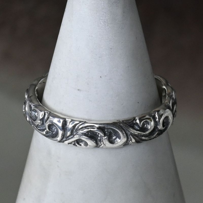 【研磨済】SAAD シルバー リング 19号 唐草 アラベスク シルバー925 指輪