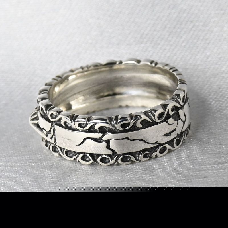 【新品仕上げ】SAAD リング 7.5号 シルバー925 クラックデザイン 太陽神