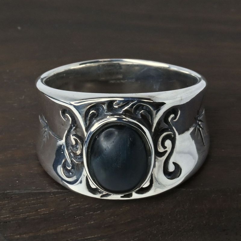 【新品仕上げ】SAAD ストーン リング 21号 シルバー925 太陽神 唐草