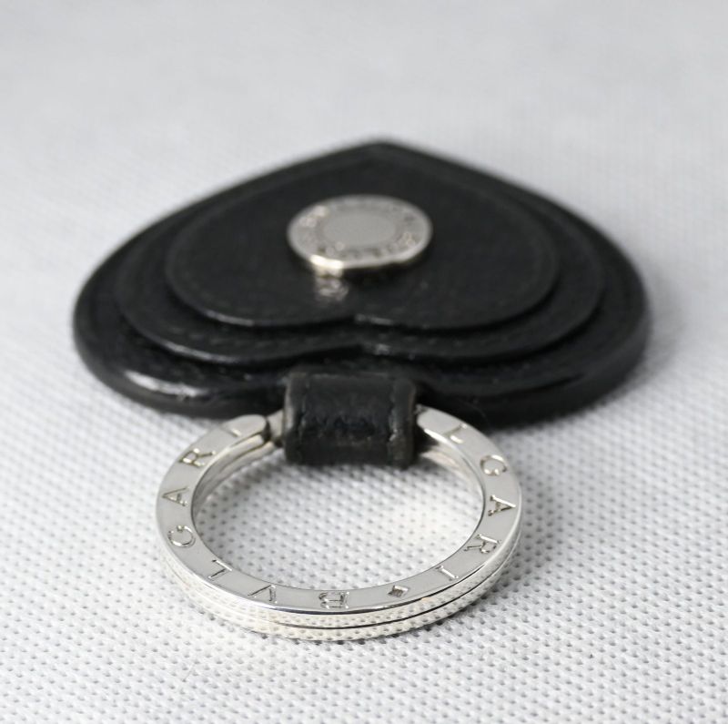 BVLGARI ブルガリブルガリ レザー×SV925 ハート キーホルダー キーリング チャーム