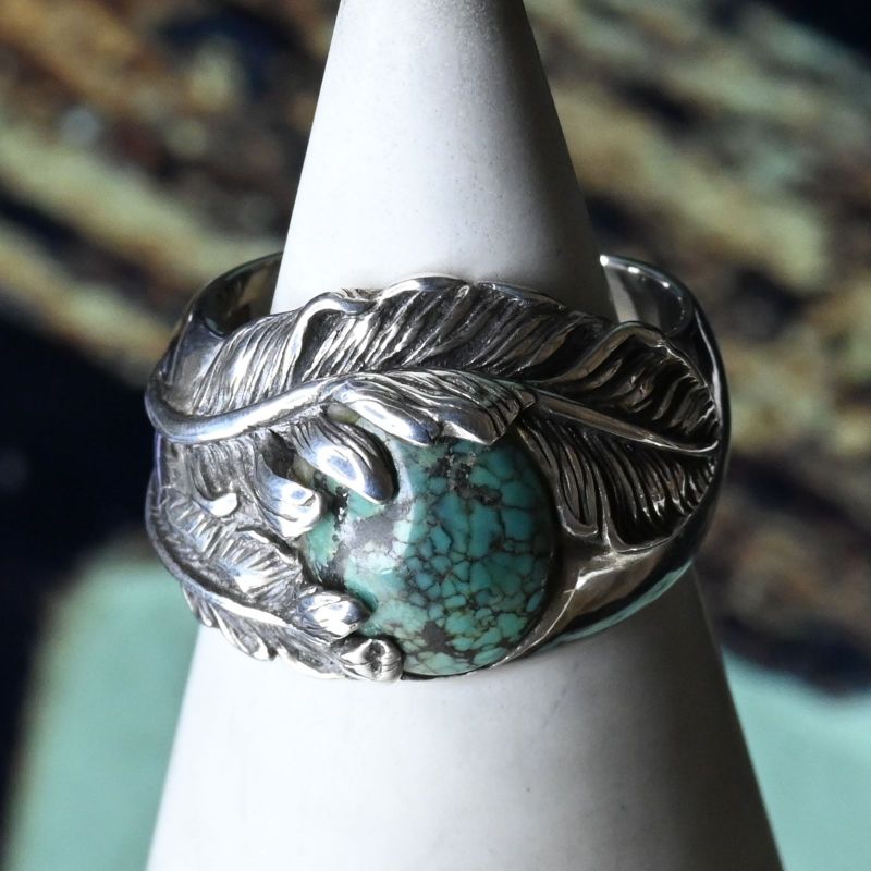 【研磨済】SAAD ターコイズ フェザー リング 17号 シルバー925 指輪