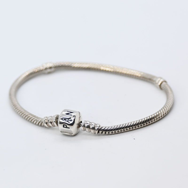 【研磨済】PANDORA Barrel Clasp Snake Chain Bracelet 17cm ブレスレット 美品 パンドラ シルバー925