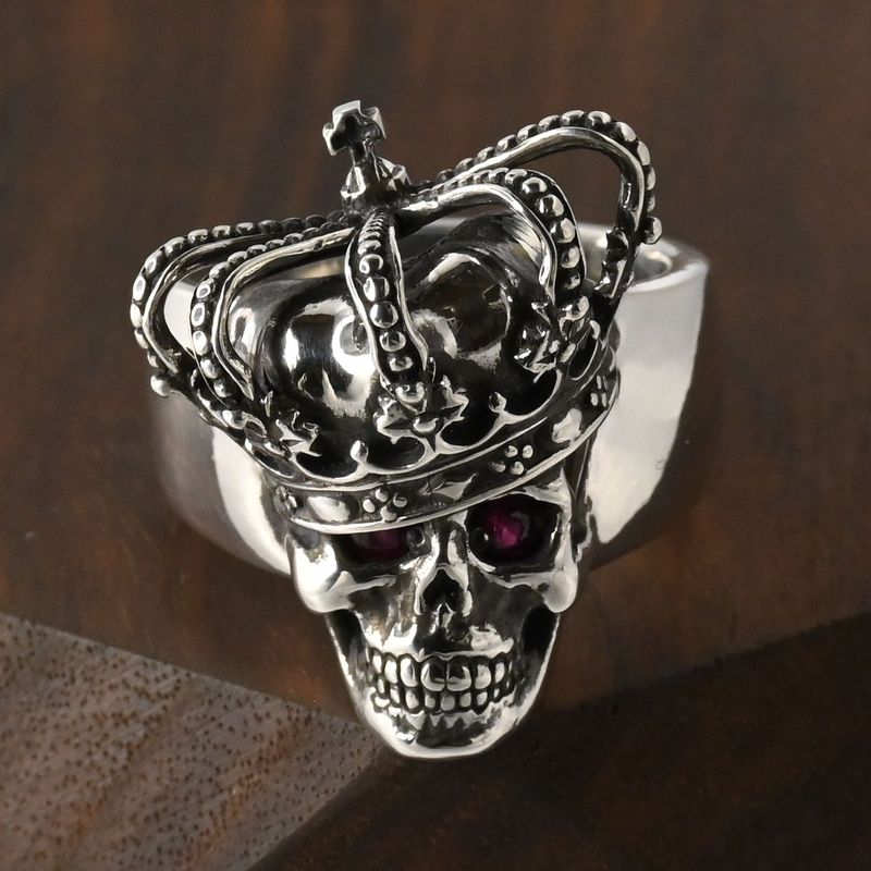 【研磨済】 JUSTIN DAVIS ESSENTIAL SKULL リング ルビー 19号 SRJ155 ジャスティンデイビス 指輪 スカル