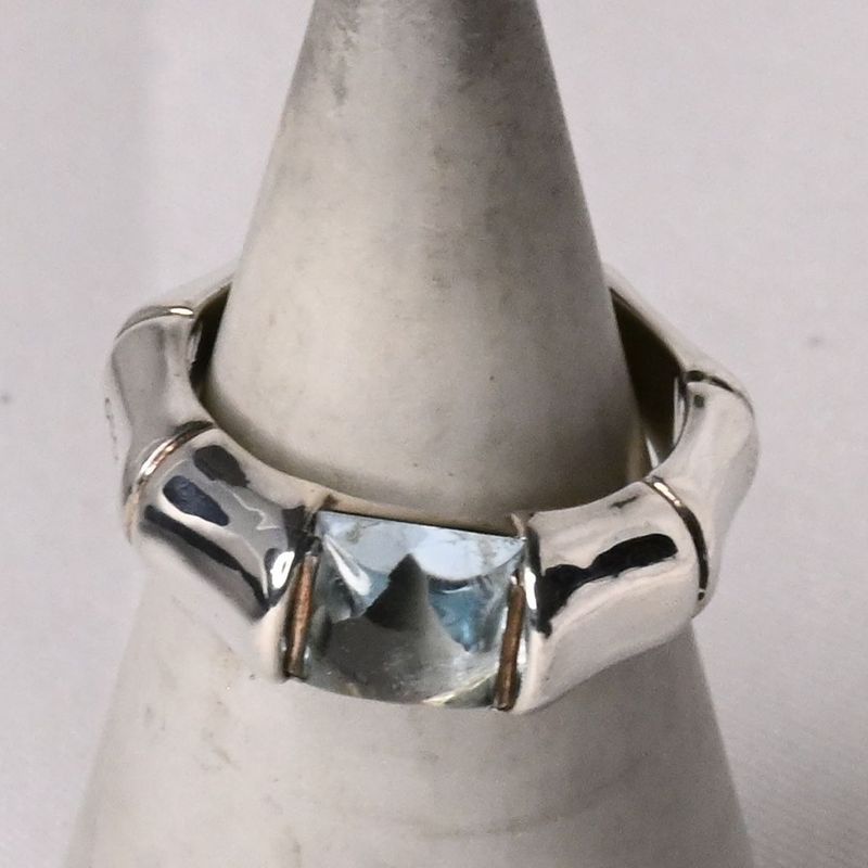 【研磨済】GUCCI バンブー アクアマリン ストーン リング サイズ12 Ag925 美品 指輪 グッチ