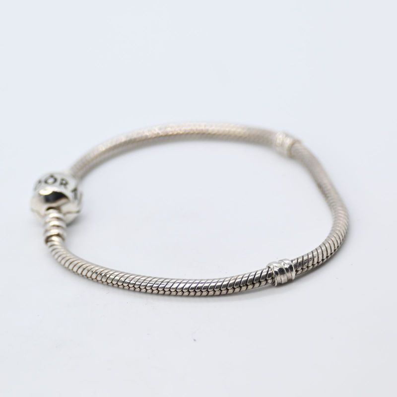 【研磨済】PANDORA Barrel Clasp Snake Chain Bracelet 17cm ブレスレット 美品 パンドラ シルバー925