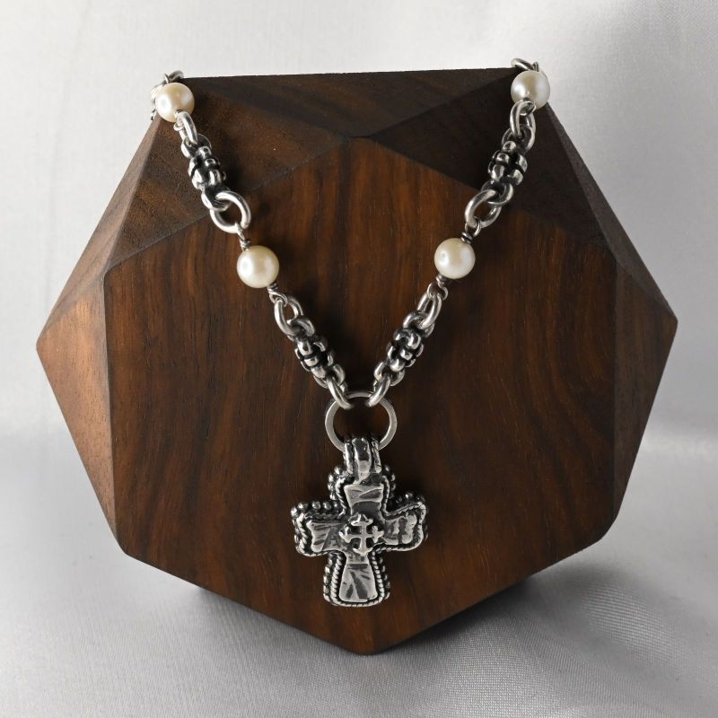 【研磨済】 ROYAL ORDER クロス パール ネックレス シルバー925 ロイヤルオーダー