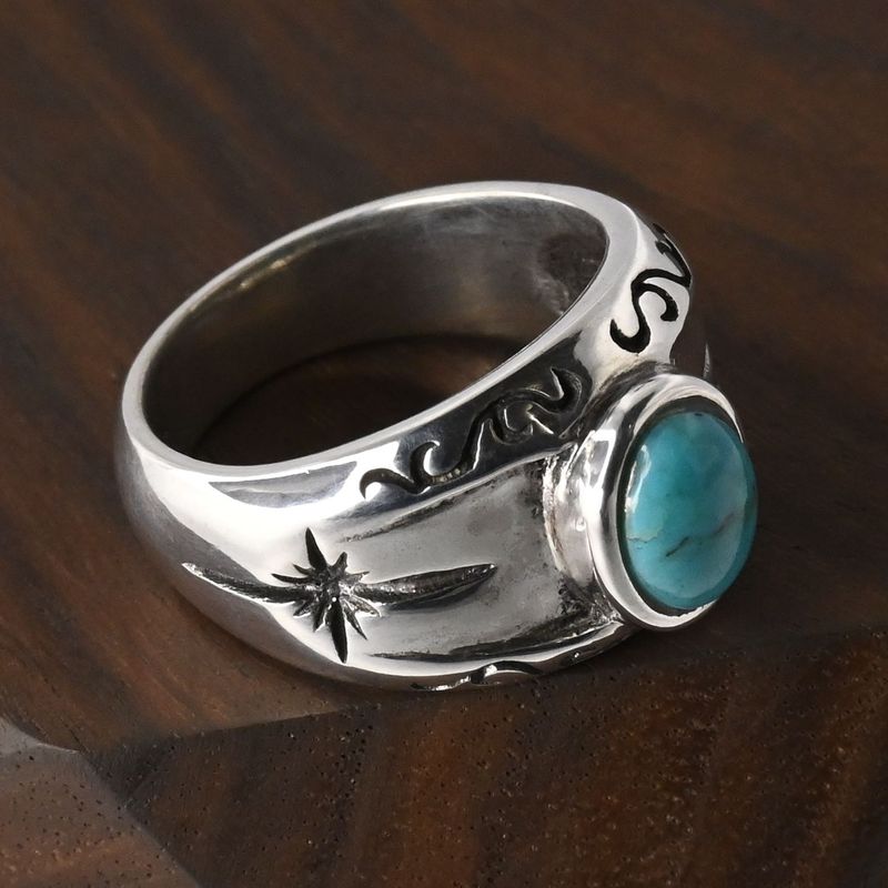 【研磨済】SAAD ターコイズ 太陽神 唐草 リング 13号 シルバー925