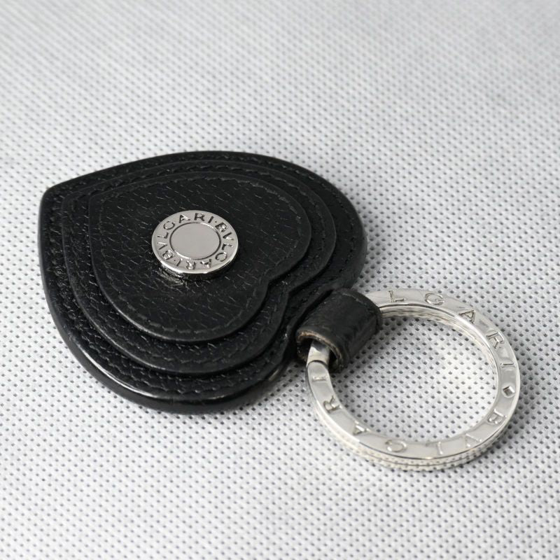 BVLGARI ブルガリブルガリ レザー×SV925 ハート キーホルダー キーリング チャーム