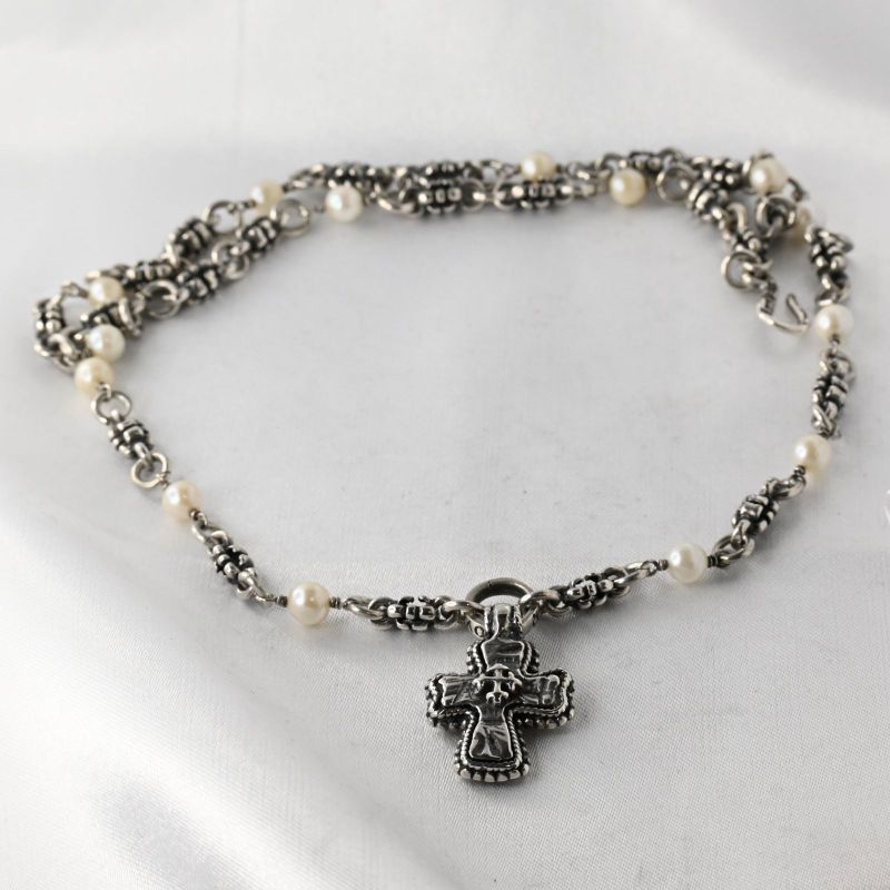 【研磨済】 ROYAL ORDER クロス パール ネックレス シルバー925 ロイヤルオーダー