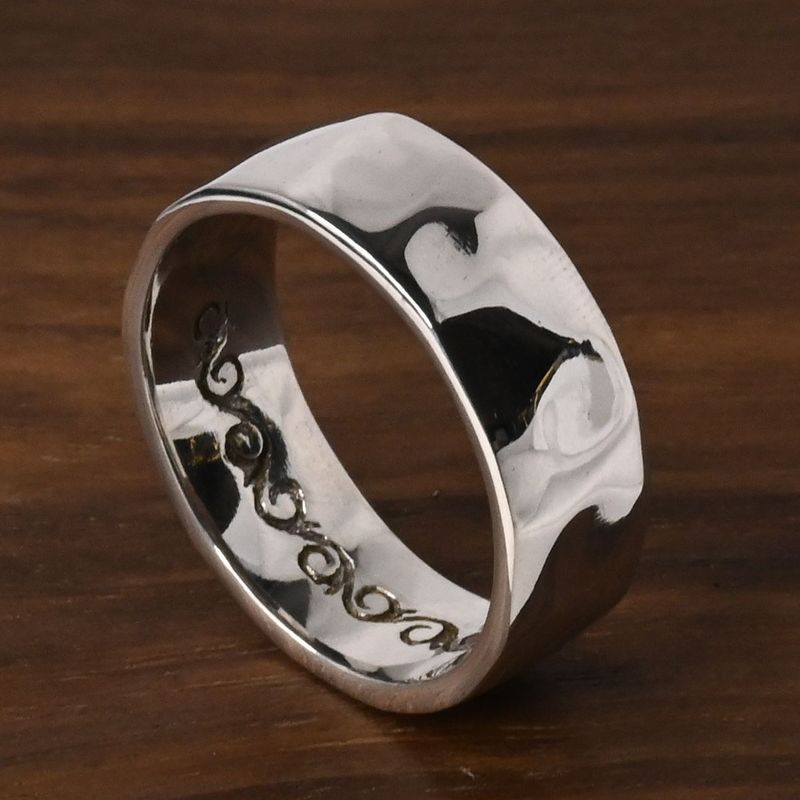 【研磨済】SAAD シルバー925 リング 14号 叩きデザイン 唐草 指輪