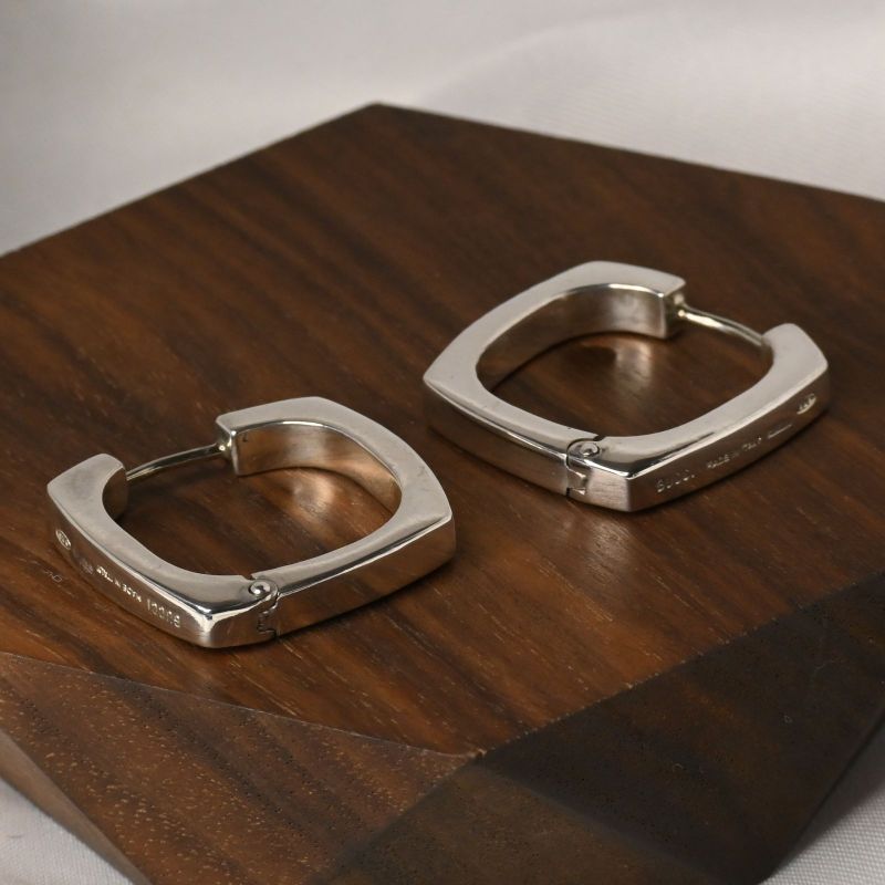 【研磨済】GUCCI シルバー スクエア フープ ピアス silver925 Ag925 グッチ