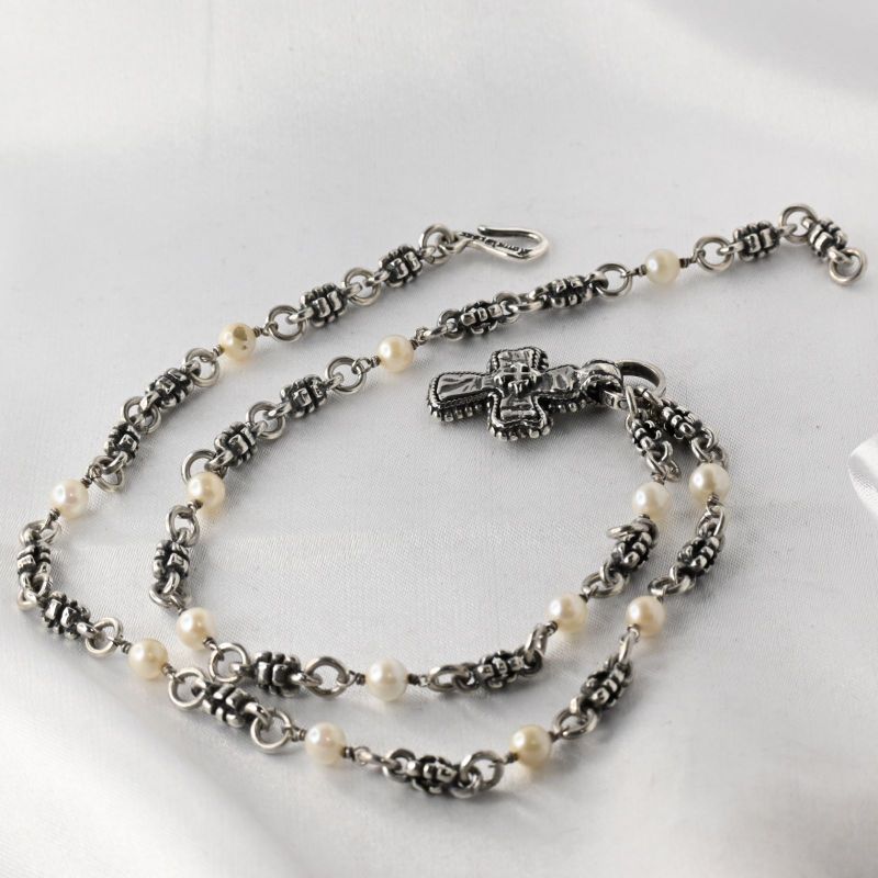 【研磨済】 ROYAL ORDER クロス パール ネックレス シルバー925 ロイヤルオーダー