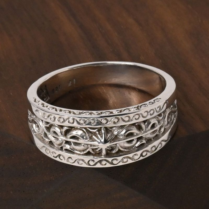 【研磨済】SAAD シルバー リング 20.5号 唐草 太陽神 シルバー925 指輪