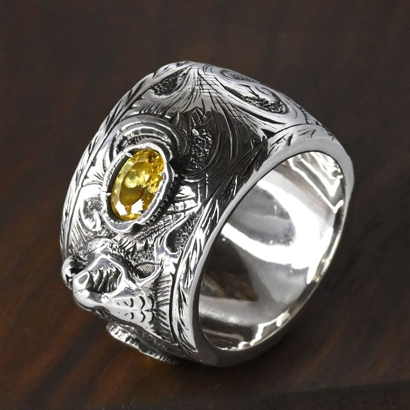 【研磨済】GUCCI アラベスク キャットヘッド リング イエローストーン サイズ16