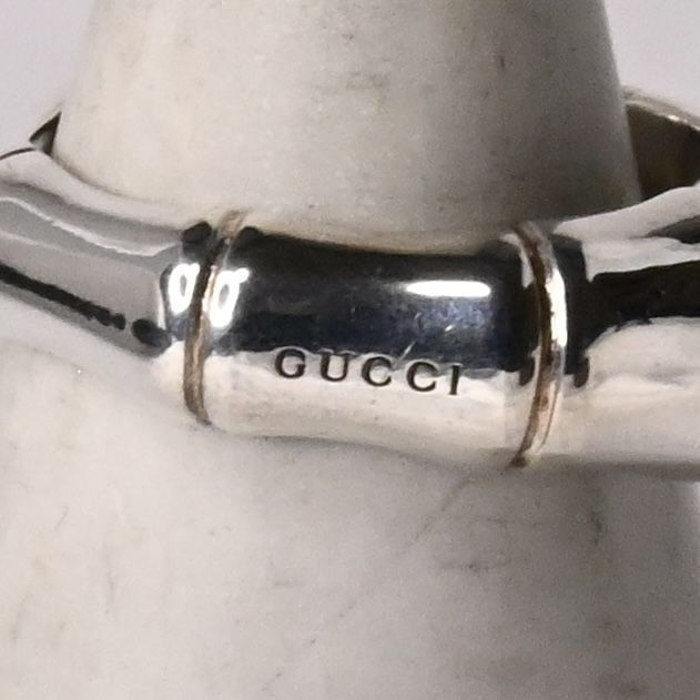 【研磨済】GUCCI バンブー アクアマリン ストーン リング サイズ12 Ag925 美品 指輪 グッチ