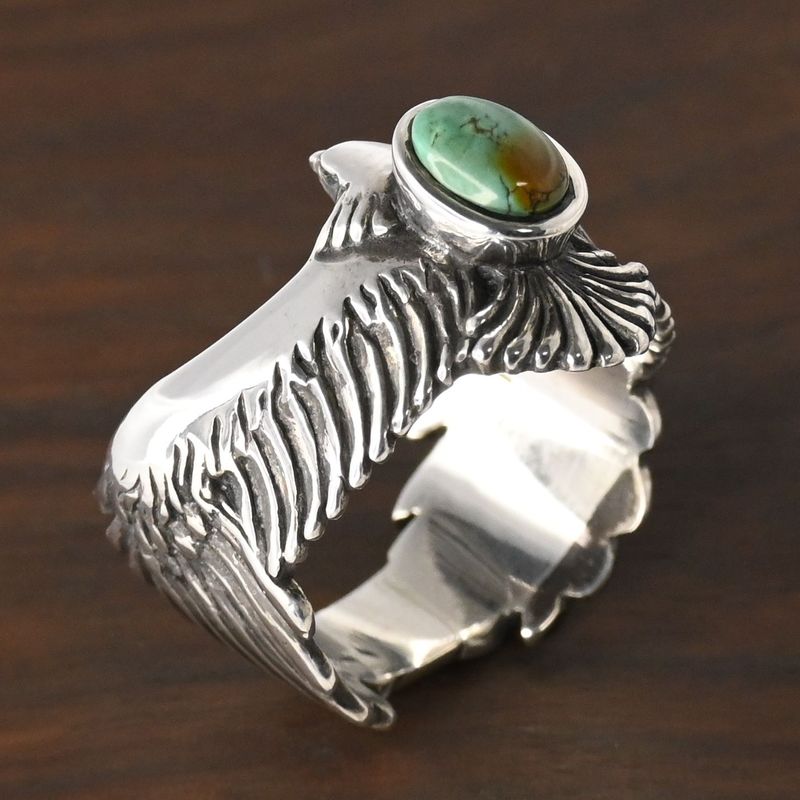 【研磨済】SAAD イーグル ターコイズ リング 17号 シルバー925 サード