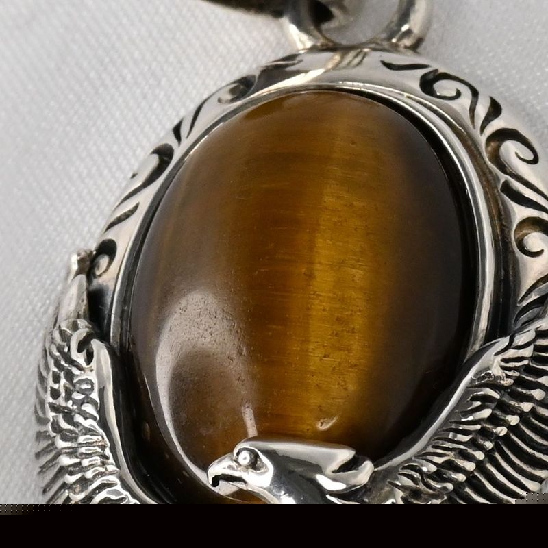 【研磨済】SAAD タイガーアイ イーグル シルバー925 ペンダントトップ ネックレスチャーム