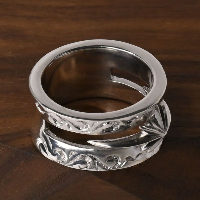 【研磨済】SAAD シルバー925 リング 8.5号 太陽神 唐草 指輪