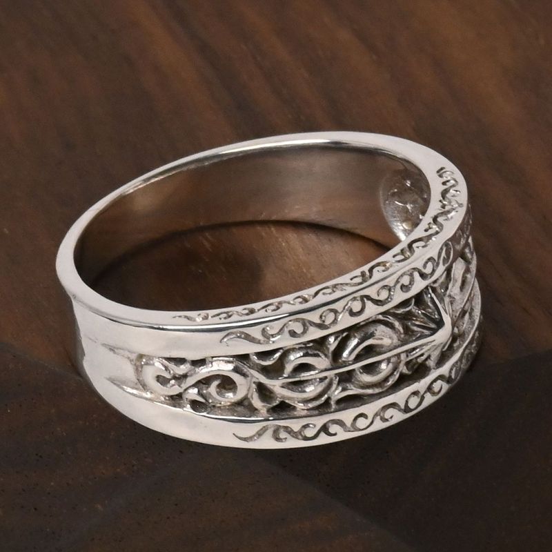 【研磨済】SAAD シルバー リング 20.5号 唐草 太陽神 シルバー925 指輪
