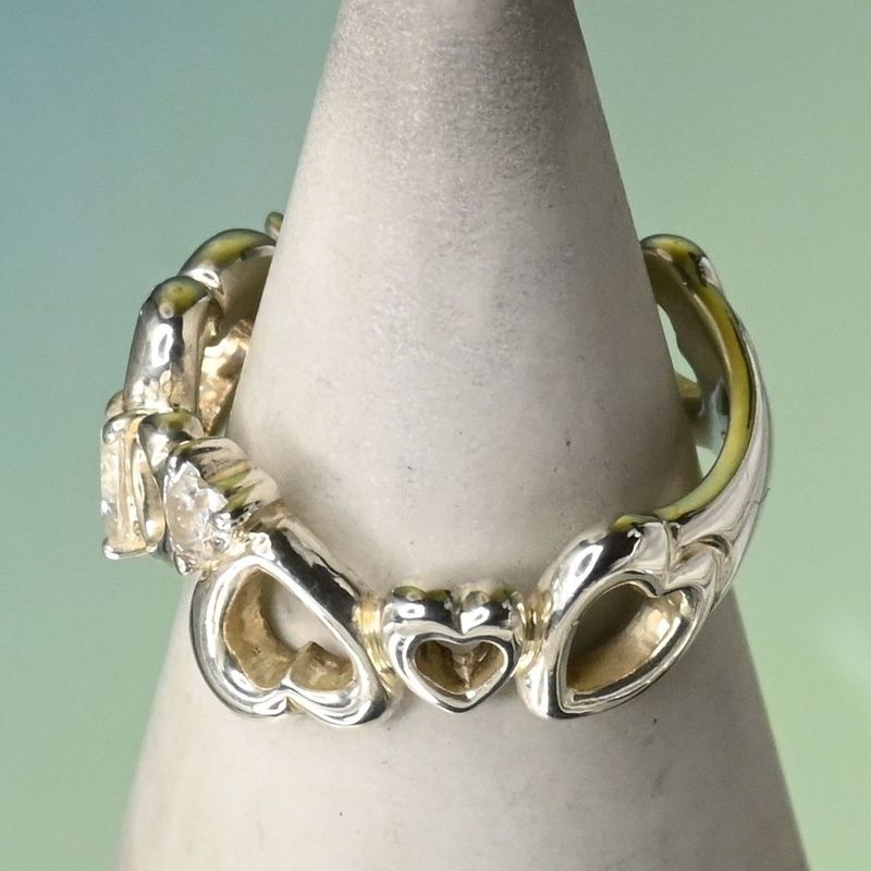 【研磨済】4℃ ハート ストーン シルバー リング 8号 925 美品 ヨンドシー 指輪