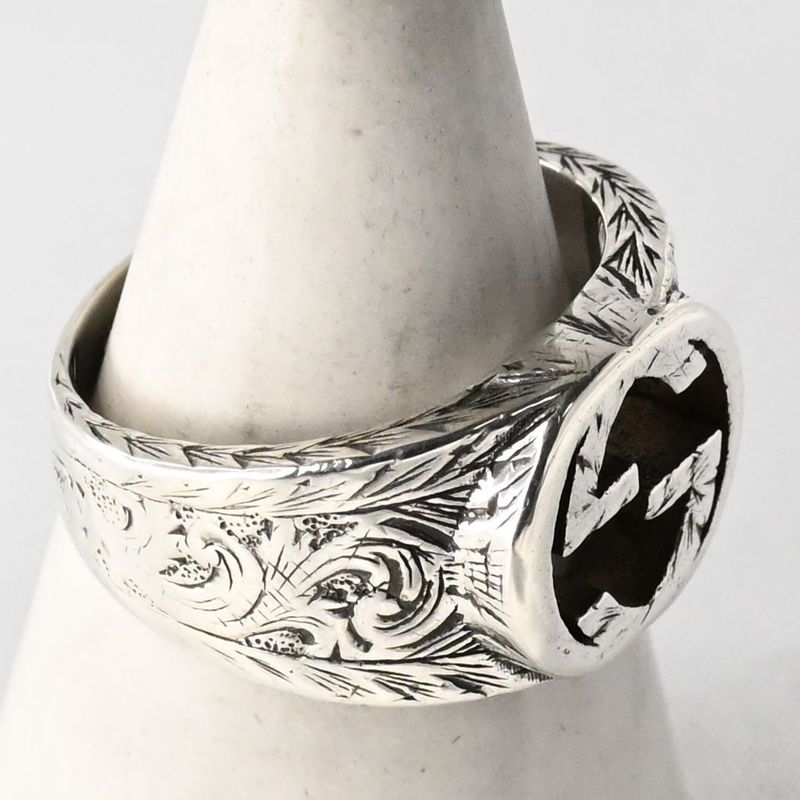 【研磨済】美品 GUCCI インターロッキングG アラベスク ワイド リング サイズ24 グッチ