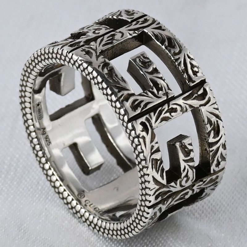 【研磨済】美品 GUCCI アラベスク スクエアG リング サイズ15 Ag925 指輪 グッチ