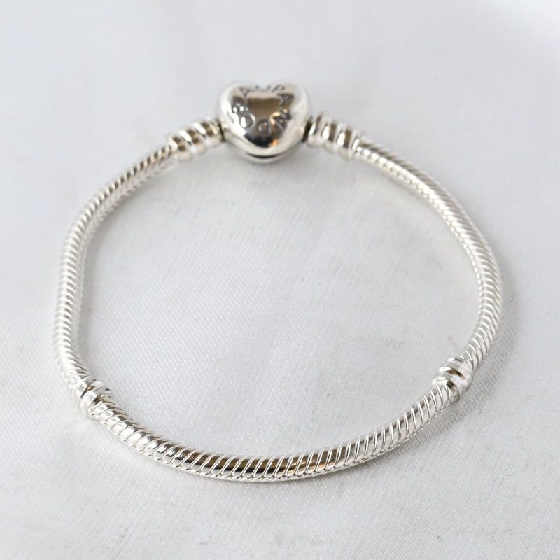 【新品仕上げ】Moments Heart & Snake Chain Bracelet 17cm ブレスレット 美品 パンドラ ハート シルバー925