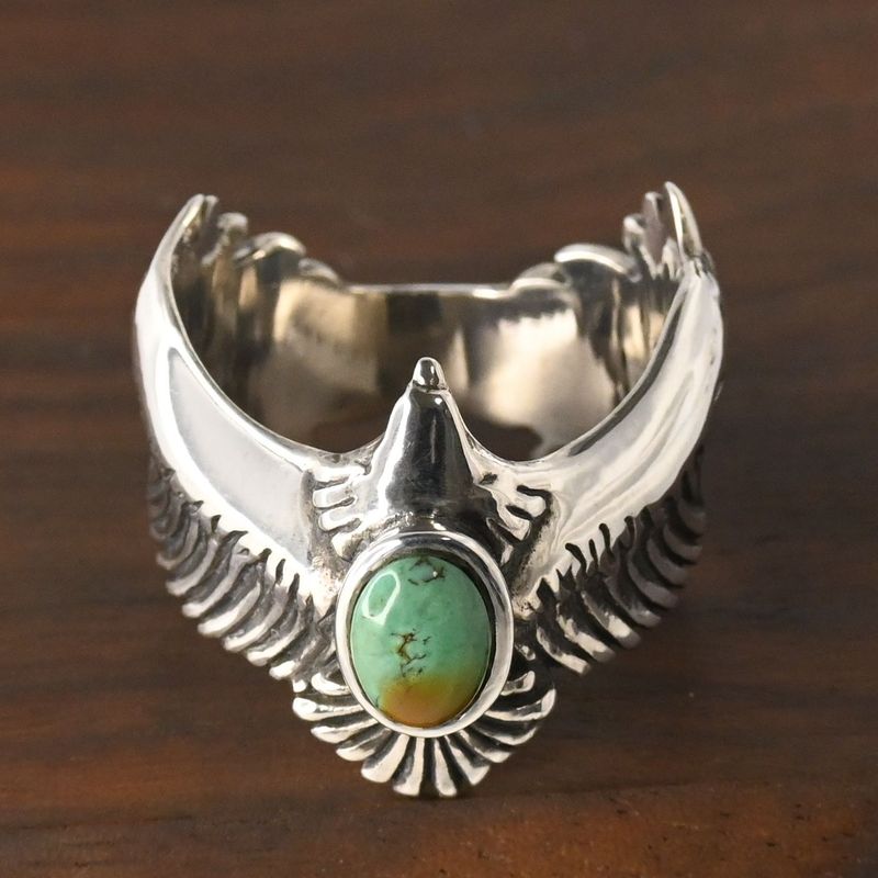 【研磨済】SAAD イーグル ターコイズ リング 17号 シルバー925 サード