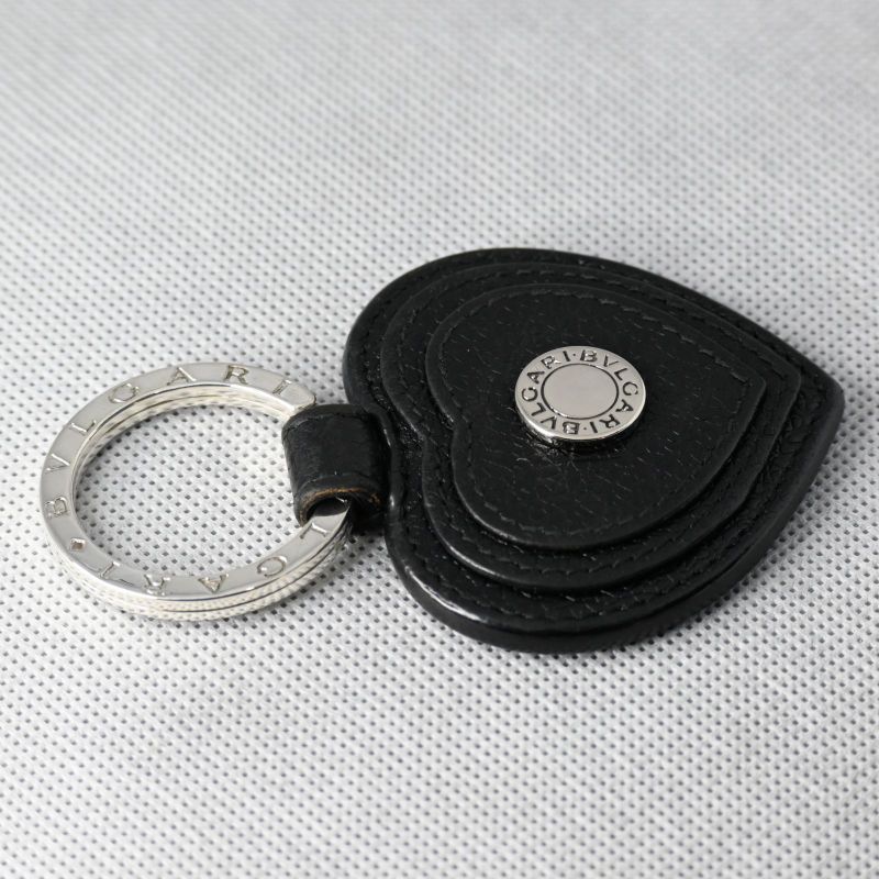 BVLGARI ブルガリブルガリ レザー×SV925 ハート キーホルダー キーリング チャーム