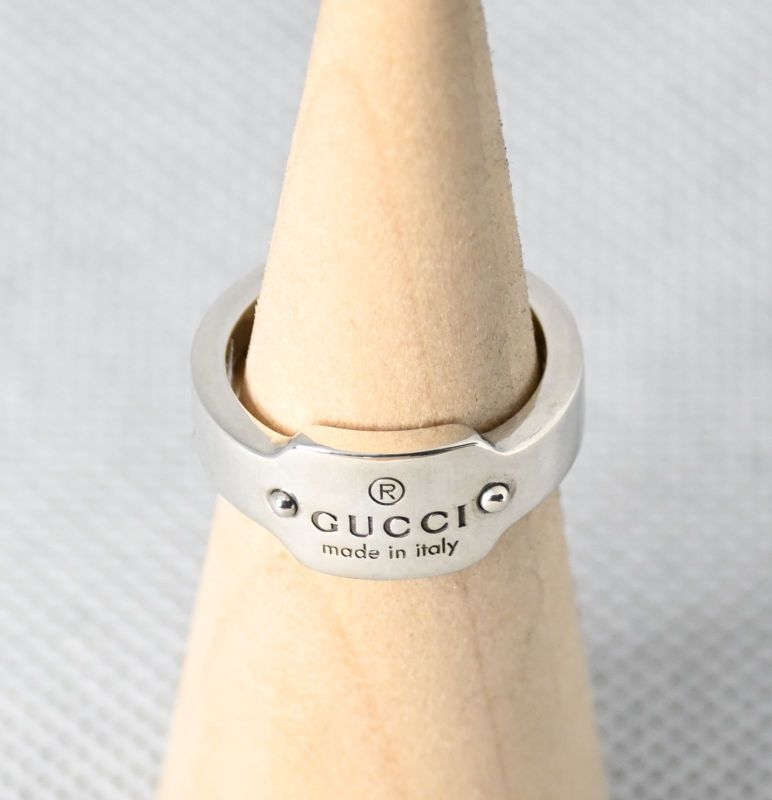 美品 GUCCI グッチ ロゴ プレート リング シルバー925 Ag925 9号 オールドグッチ