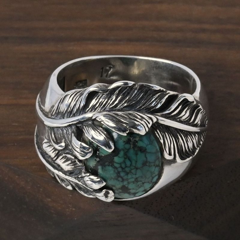 【研磨済】SAAD ターコイズ フェザー リング 17号 シルバー925 指輪