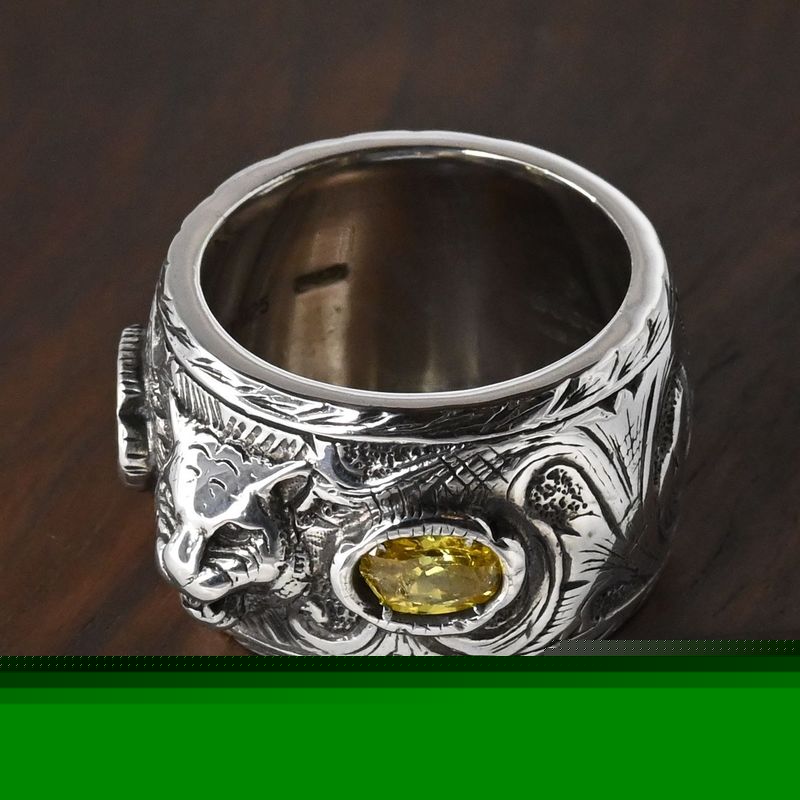 【研磨済】GUCCI アラベスク キャットヘッド リング イエローストーン サイズ16