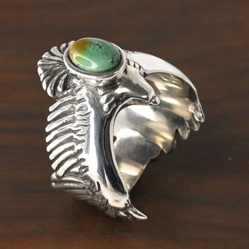 【研磨済】SAAD イーグル ターコイズ リング 17号 シルバー925 サード