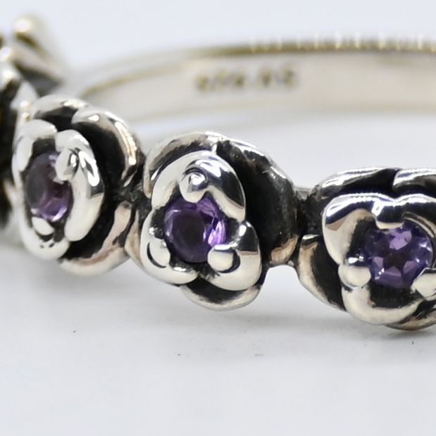 【研磨済】ANNA SUI ローズ パープルストーン リング シルバー 14号 925 美品 アナスイ 指輪