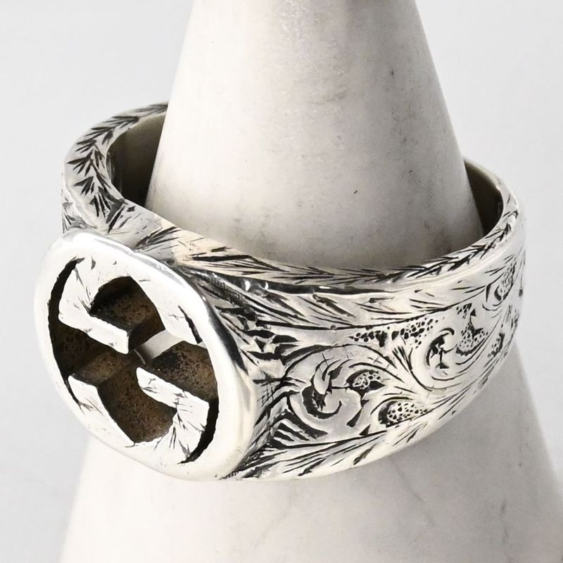 【研磨済】美品 GUCCI インターロッキングG アラベスク ワイド リング サイズ24 グッチ