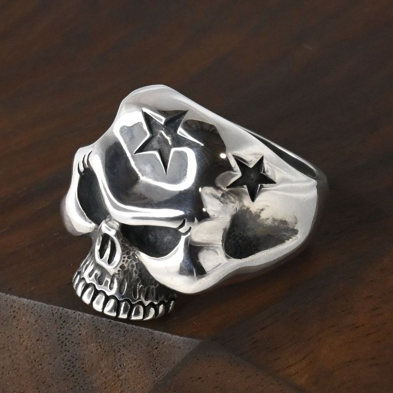 【研磨済】美品 シルバー925 スカル リング 10号