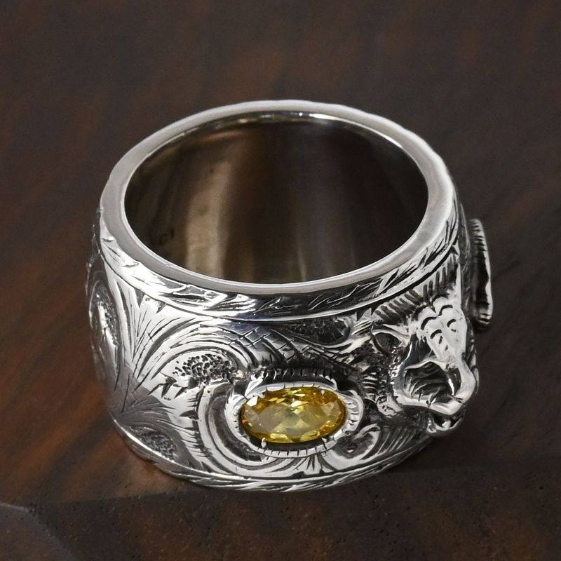 【研磨済】GUCCI アラベスク キャットヘッド リング イエローストーン サイズ16