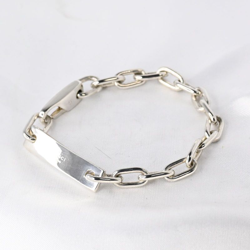 【研磨済】GUCCI ロゴ プレート ID ブレスレット 19cm Ag925 箱付き グッチ