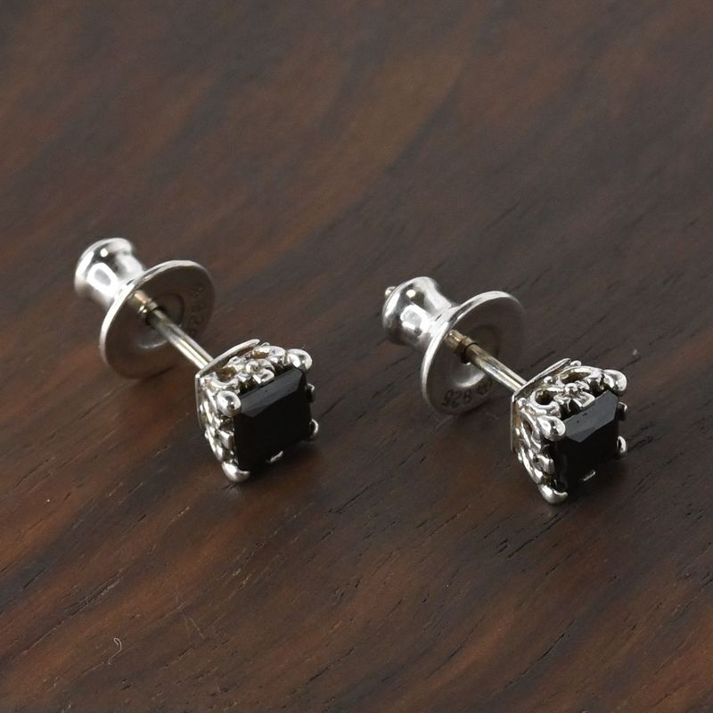 【研磨済】 JUSTIN DAVIS MONTECARLO ピアス ブラック ストーン ペア SEJ047 クラウン シルバー925 ジャスティンデイビス