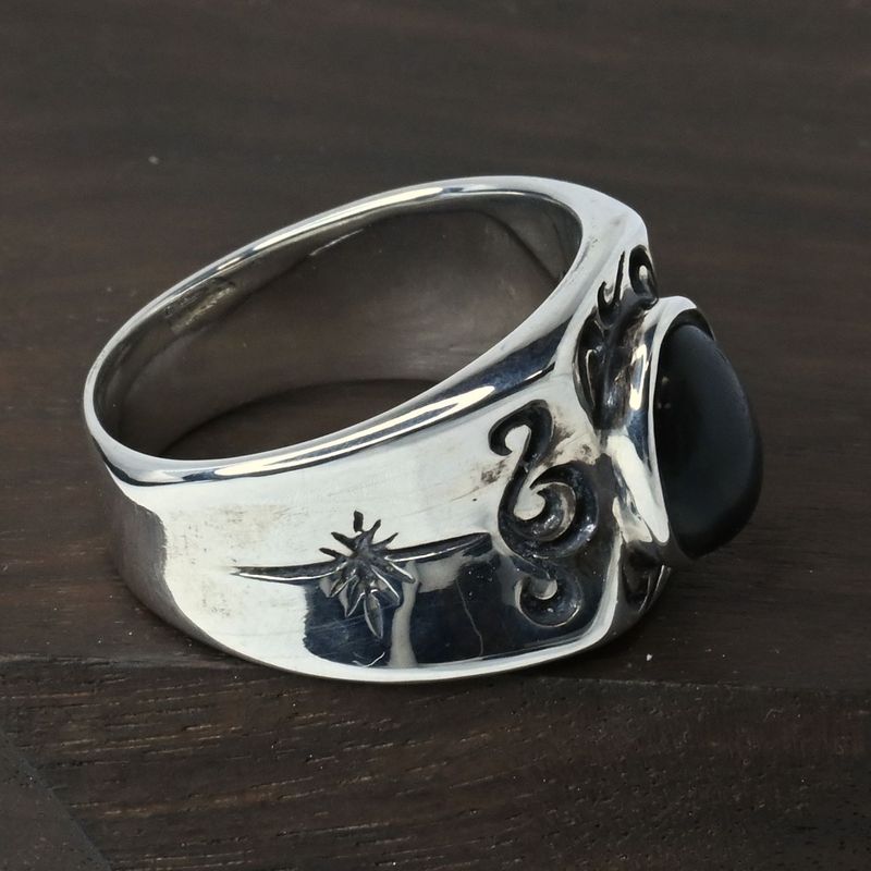 【新品仕上げ】SAAD ストーン リング 21号 シルバー925 太陽神 唐草