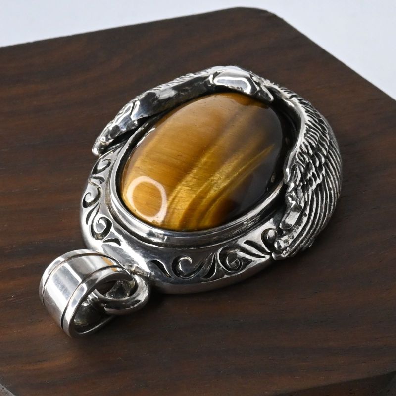 【研磨済】SAAD タイガーアイ イーグル シルバー925 ペンダントトップ ネックレスチャーム