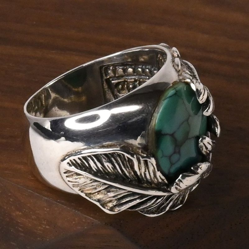 【研磨済】SAAD ターコイズ フェザー リング 11号 シルバー925 指輪