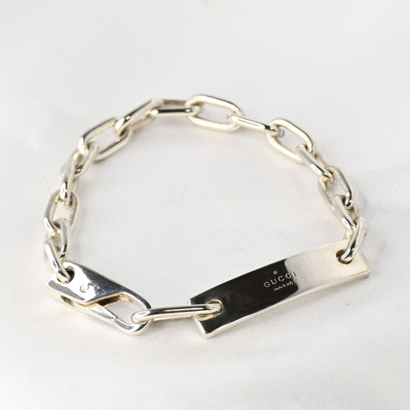 【研磨済】GUCCI ロゴ プレート ID ブレスレット 19cm Ag925 箱付き グッチ