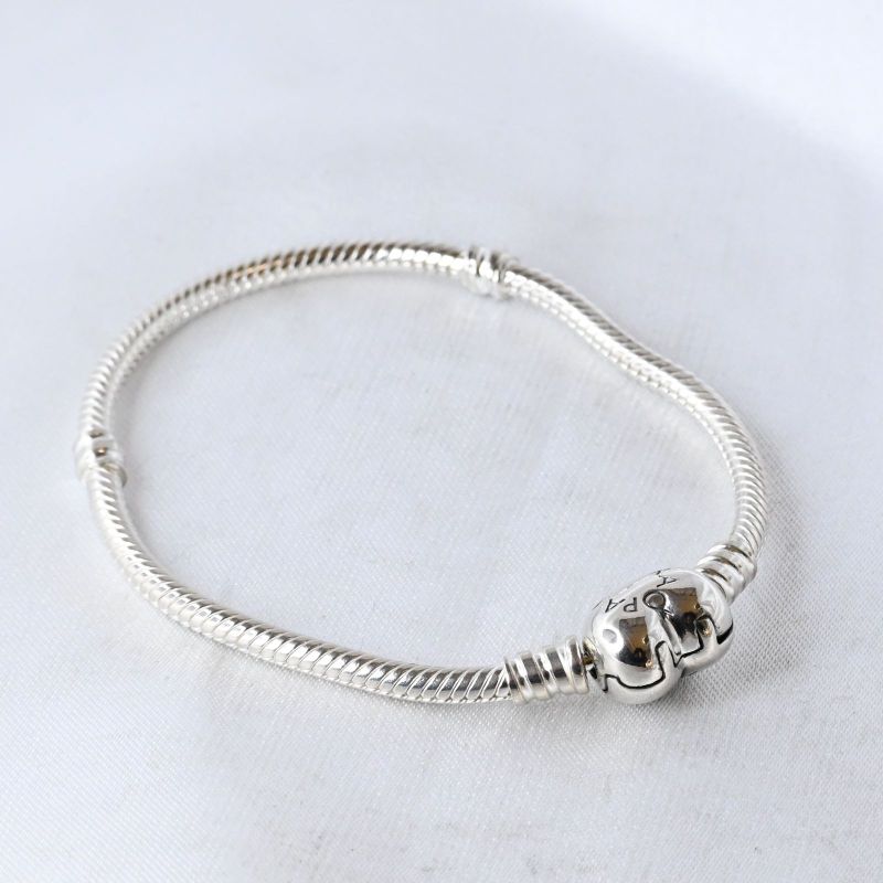 【新品仕上げ】Moments Heart & Snake Chain Bracelet 17cm ブレスレット 美品 パンドラ ハート シルバー925