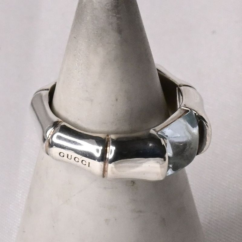 【研磨済】GUCCI バンブー アクアマリン ストーン リング サイズ12 Ag925 美品 指輪 グッチ